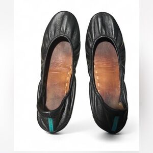 Tieks Black Leather Women's Flats with Teal Accent